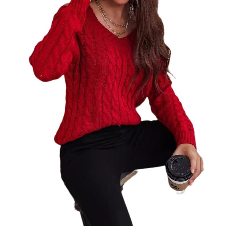 Women's sweater with neckline and cable pattern Lune London