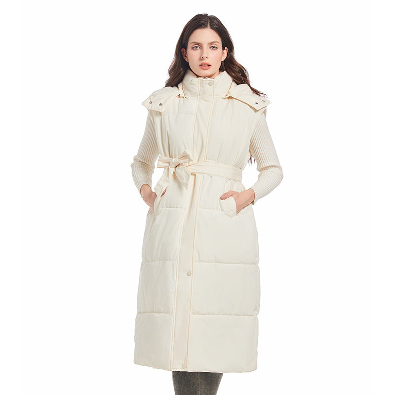 Women Long quilted cardigan with belt and hood Lune London