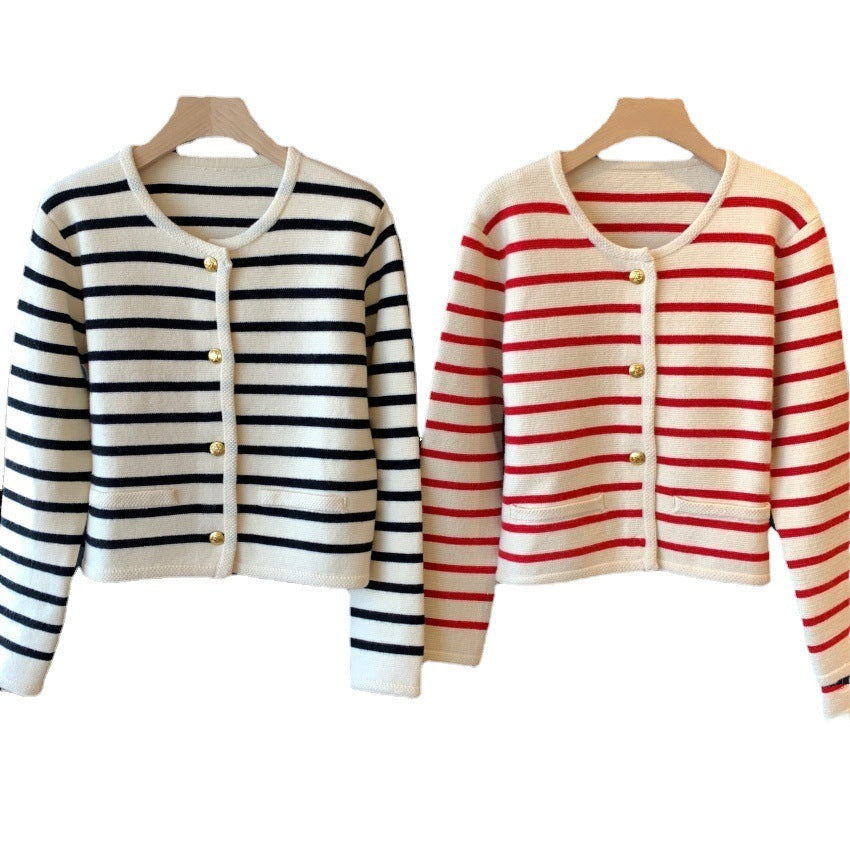 Chic striped jacket for women with golden buttons and large pockets Lune London
