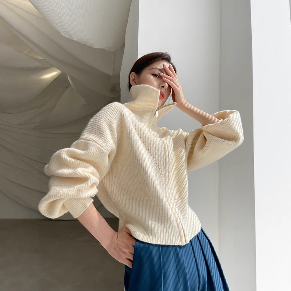 Pull femme en maille épaisse avec col montant et coupe décontractée Chic & Stil