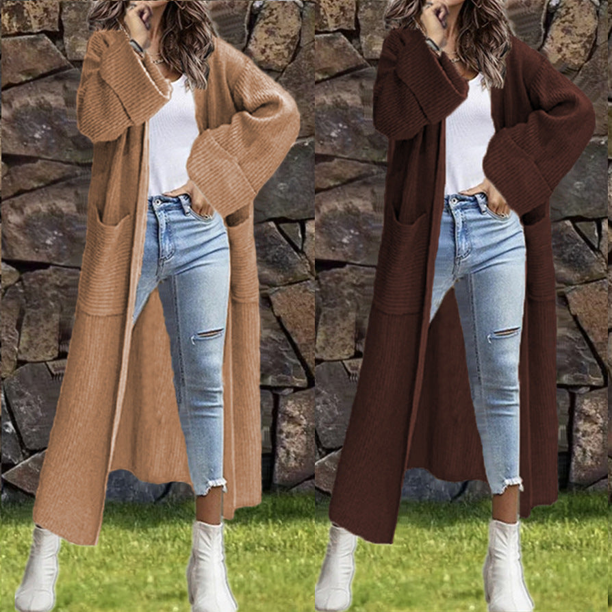 Ladies Long Knit Coat with Modern Pockets and Soft Material Lune London