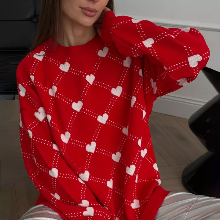 Ladies Knit Sweater with Heart Patterns and Casual Fit Lune London