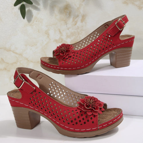 Ladies Decorative Block Heel Sandals Lune London