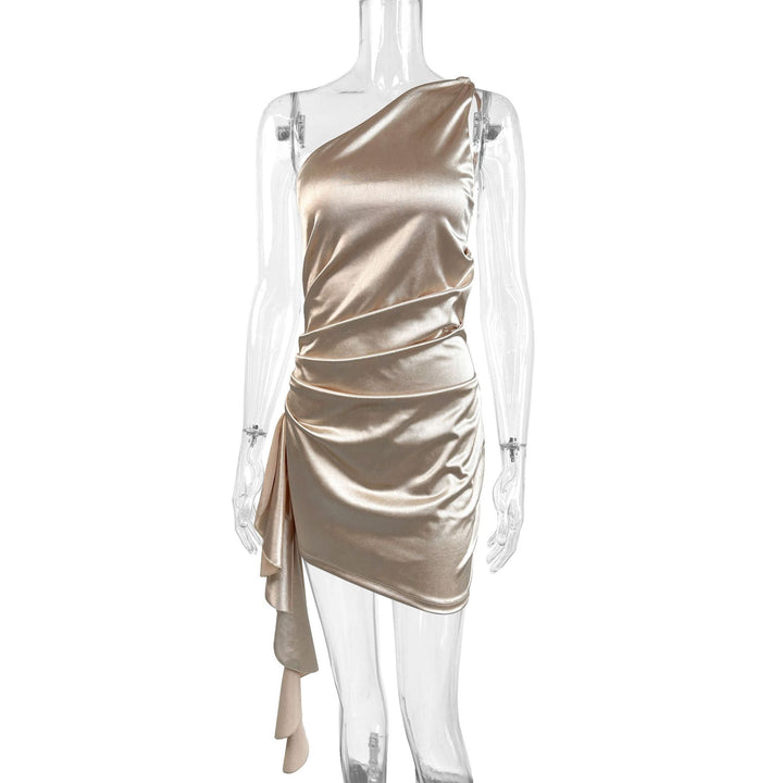 Women's cocktail dress with asymmetrical cut and draped details Lune London