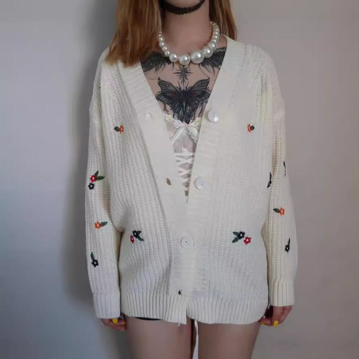 Women's knitted jacket with colorful floral embroidery Lune London