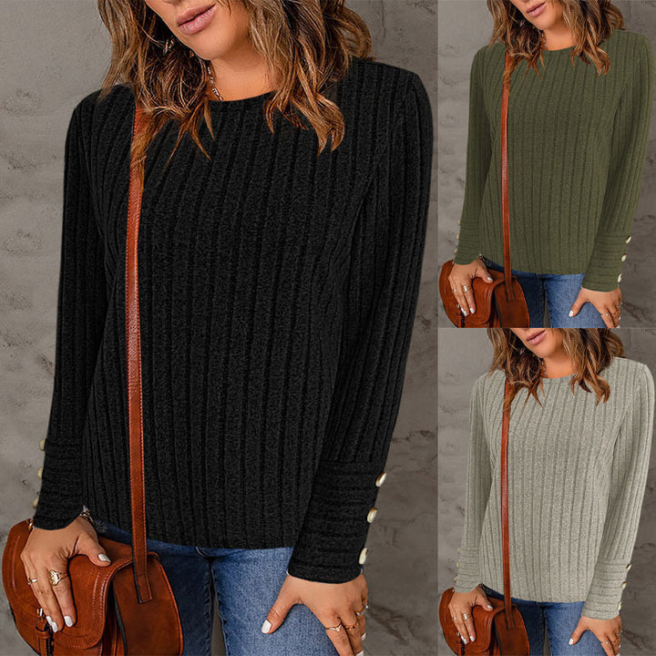 Women's stylish knit top with ribbed structure and elegant button details Lune London