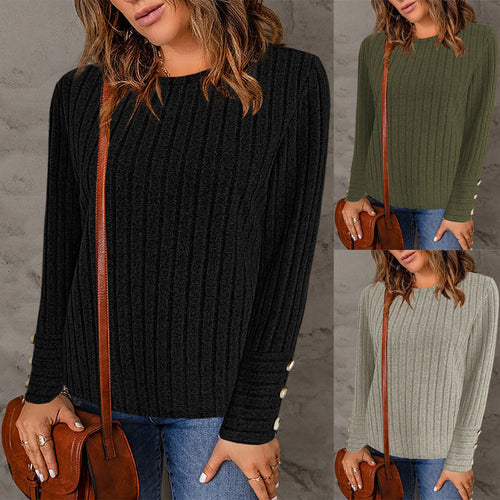 Women's stylish knit top with ribbed structure and elegant button details Lune London