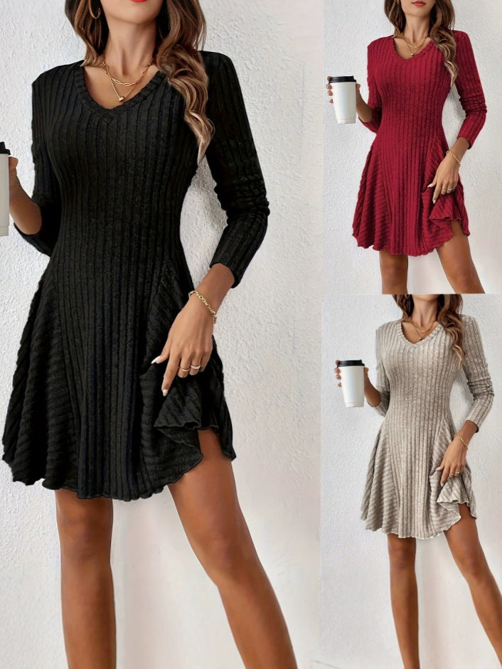 Ladies Mini Ribbed Flared Dress Lune London
