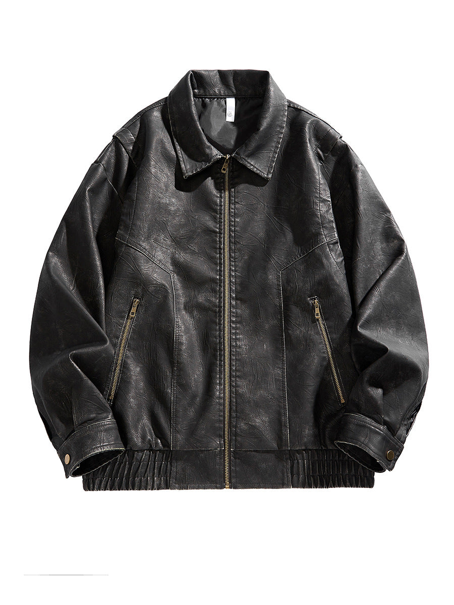 Leather jacket for men, short cut, with elastic waist and pockets Lune London