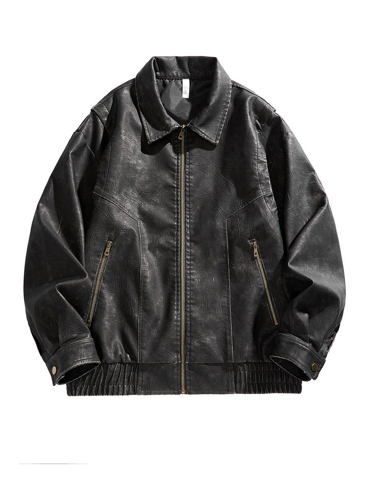 Lune London | Men's Short-Cut Leather Jacket with Elastic Waistband and Pockets