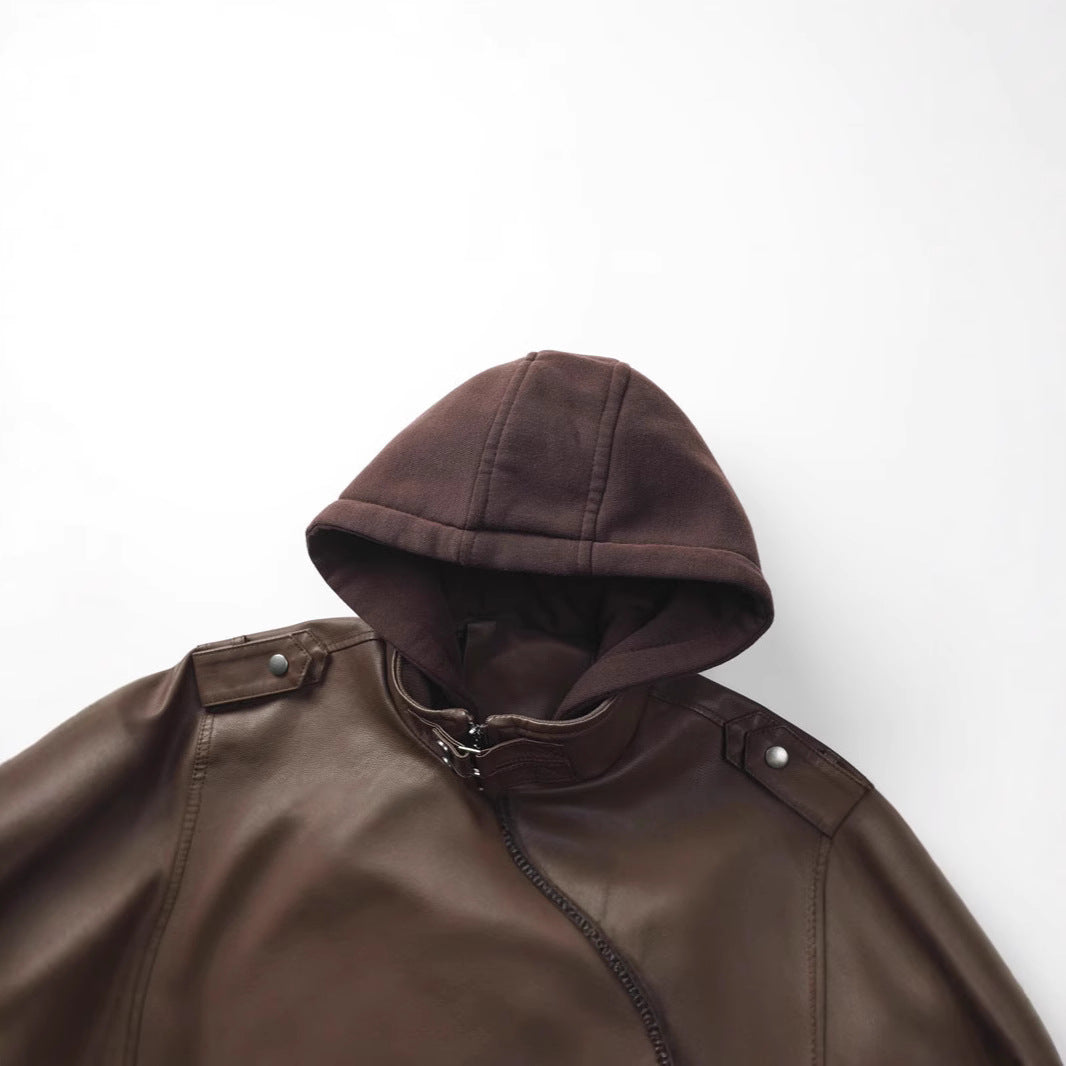 Men's faux leather jacket with removable hood and multifunction pockets Lune London