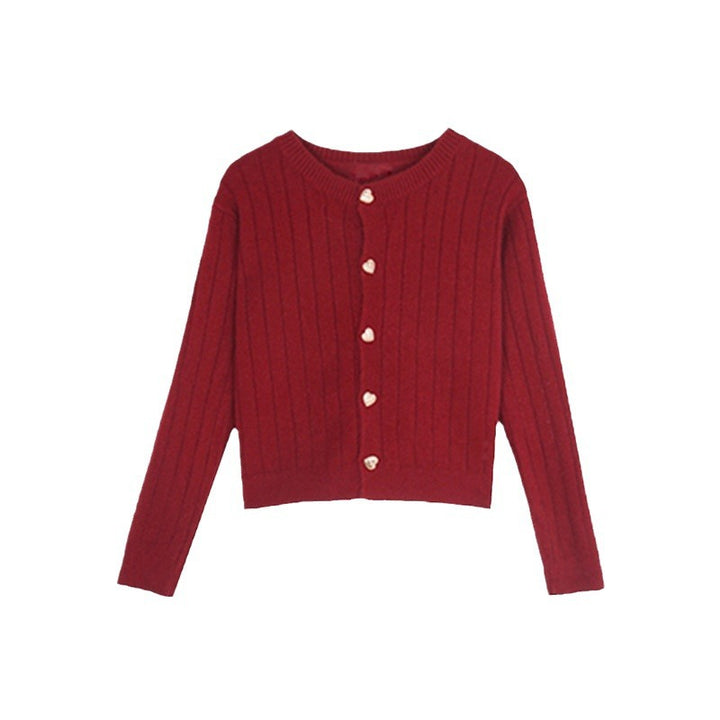 Women's knit jacket with a decorative button design and a vertical ribbed pattern Lune London