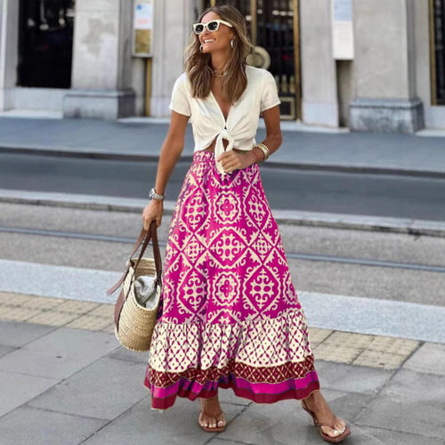 Maxi skirt for women with playful ethnic design and voluminous hem Lune London