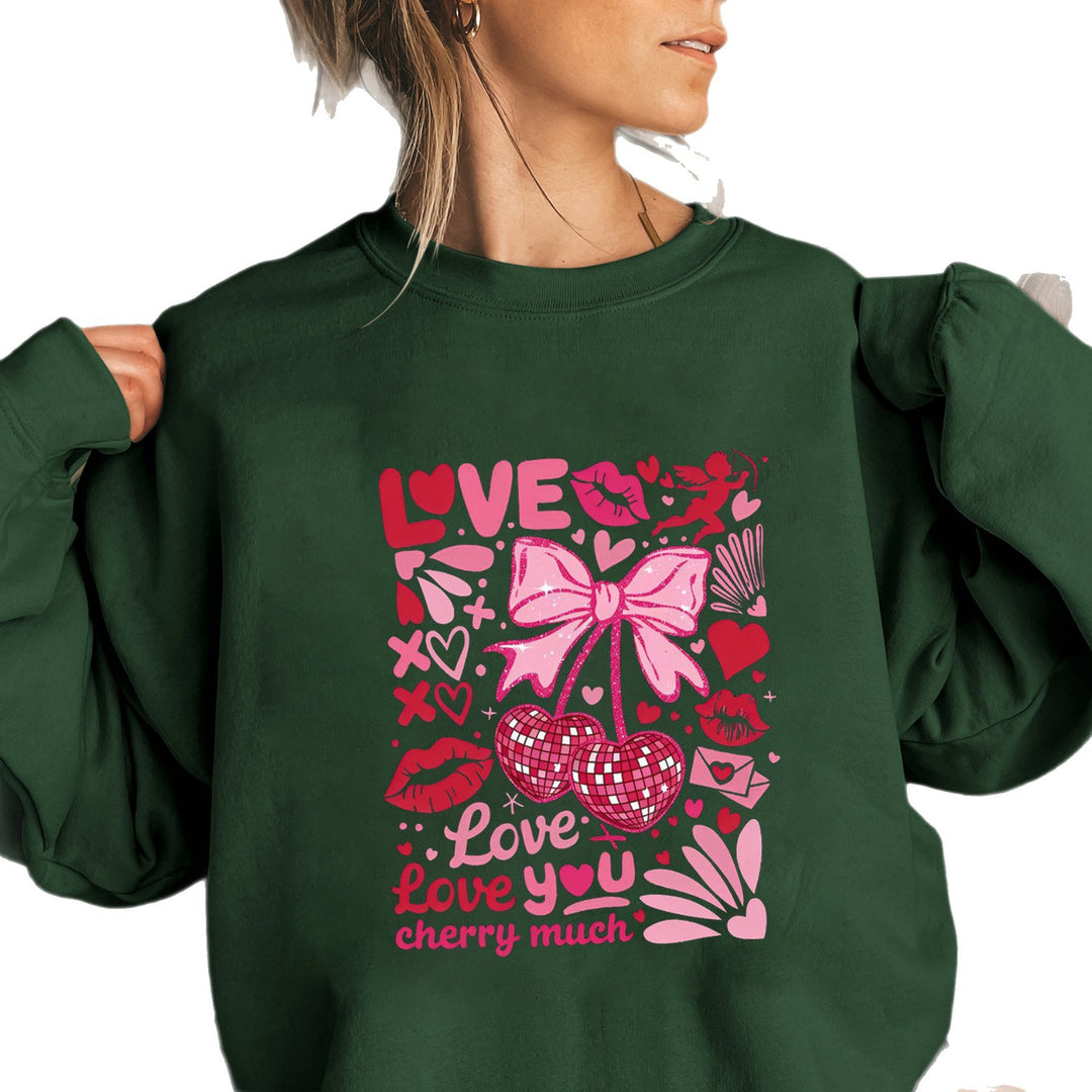 Sweat-shirt pour femmes avec des manches volumineuses et un motif cerise ludique Chic & Stil