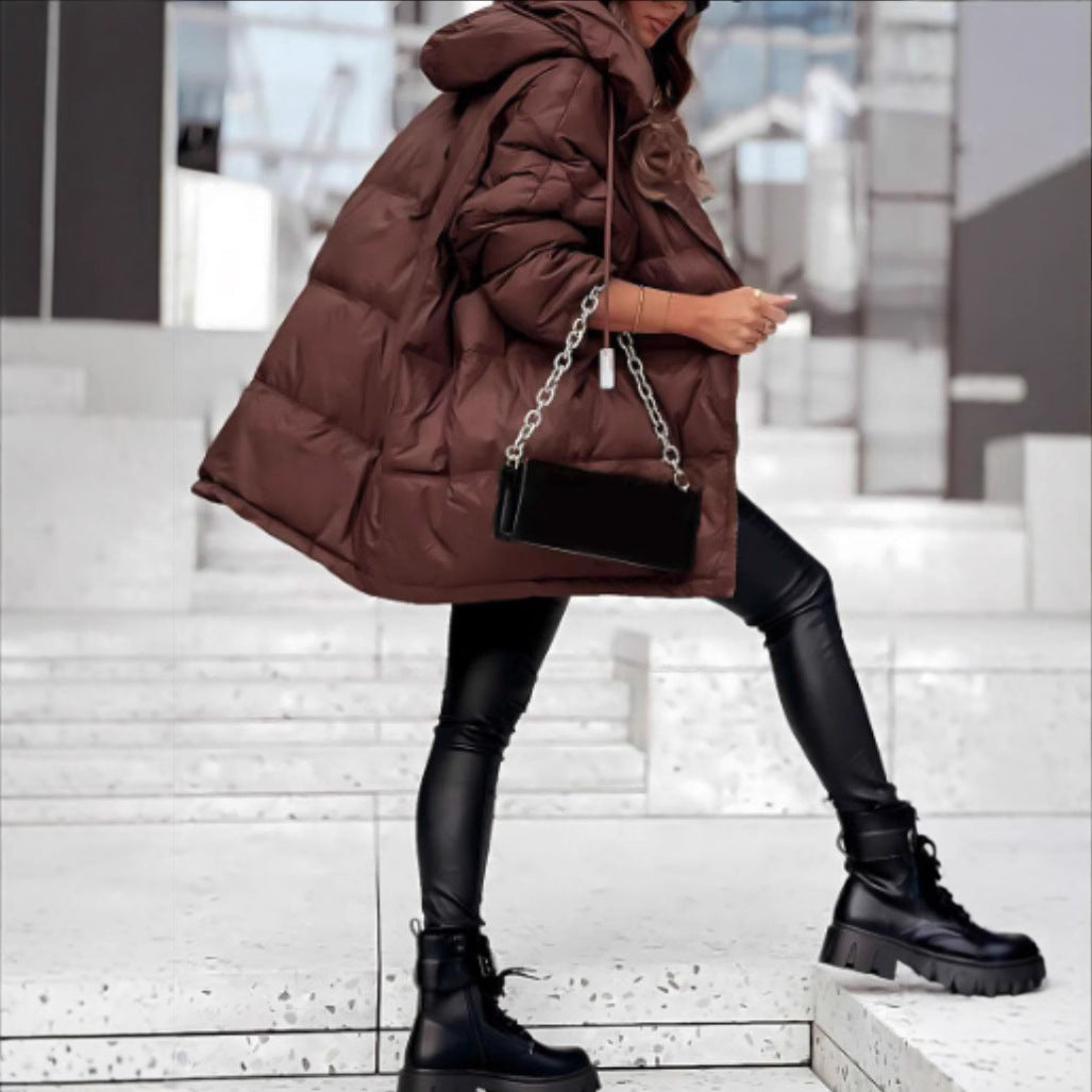 Women's Quilted Oversized Jacket with Hood and Functional Pockets Lune London