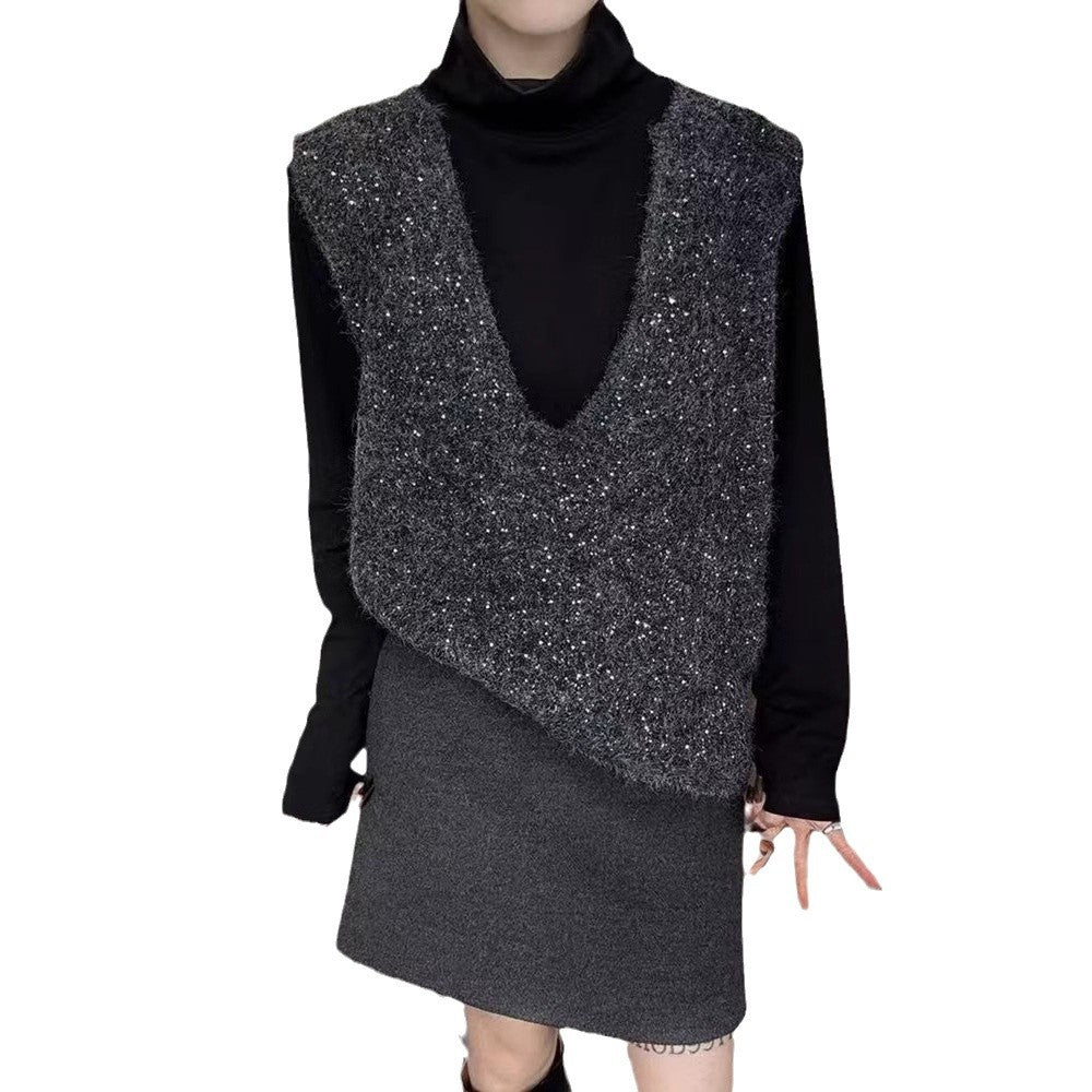 Gilet tricoté à la mode pour femmes avec décolleté en V profond et coupe créative Chic & Stil