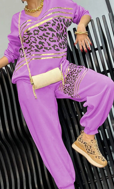 Ladies Fashion Leisure Set with Leopard Pattern and Luxurious Accents Lune London