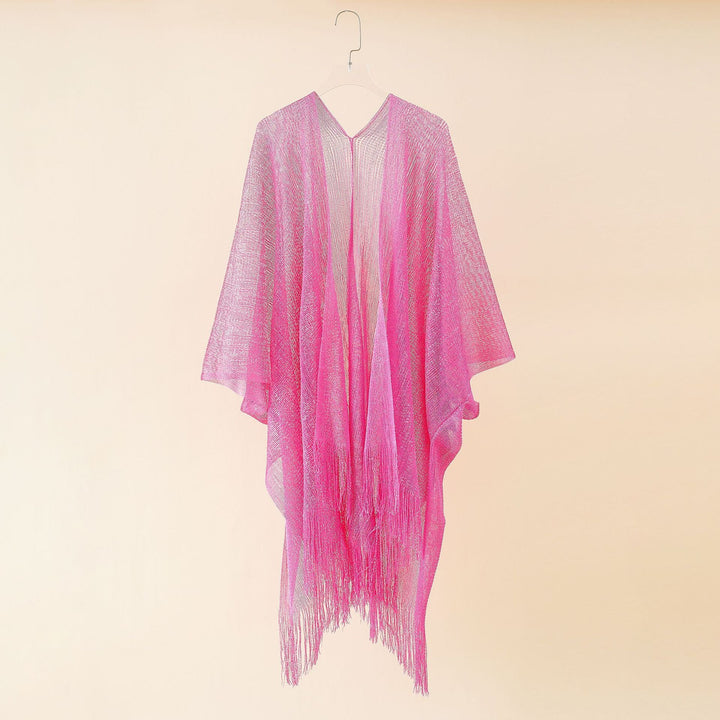 Women's Fringe Kimono Made of Transparent, Airy Structure Chic und Stil