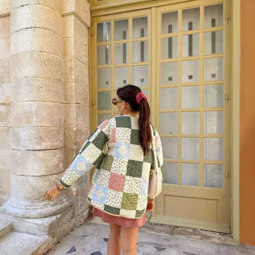Quilted patchwork jacket for women with practical pockets Lune London