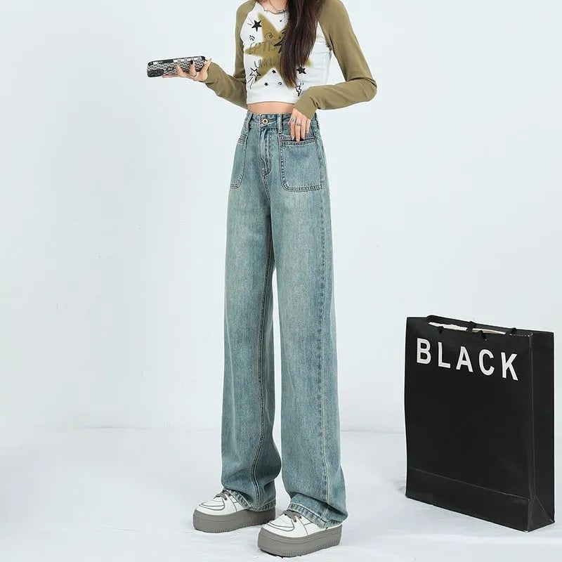 Pantalons en denim à coupe large pour femme avec poches hautes Chic & Stil