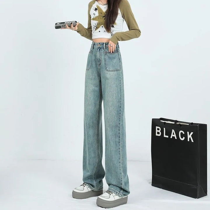 Pantalons en denim à coupe large pour femme avec poches hautes Chic & Stil