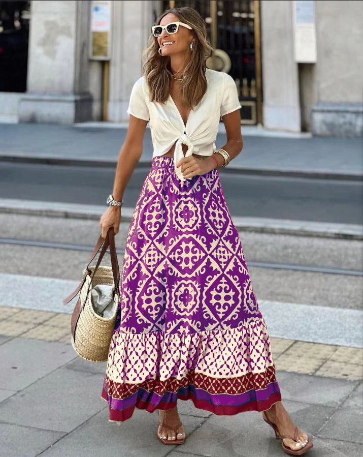 Maxi skirt for women with playful ethnic design and voluminous hem Lune London