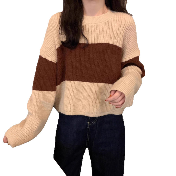 Pull en tricot chunky pour femmes avec un design moderne en blocs de couleur Chic & Stil