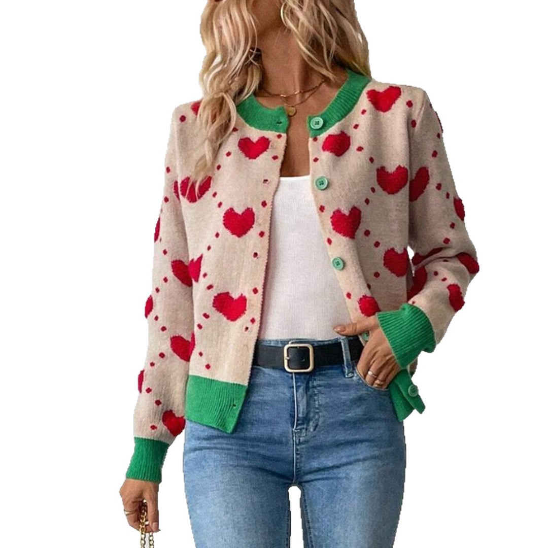 Women's knitted jacket with heart-shaped design and contrasting sleeves Lune London