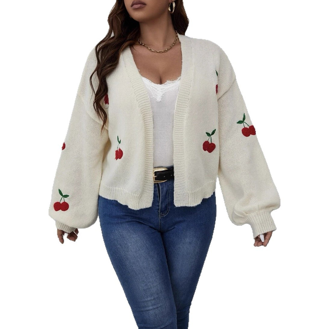Ladies Large Cardigan with playful cherry pattern Lune London