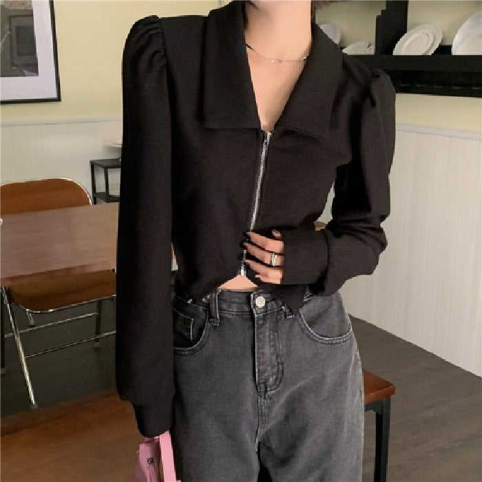 Ladies fashionable cropped sweatshirt jacket with voluminous sleeves Chic & Stil