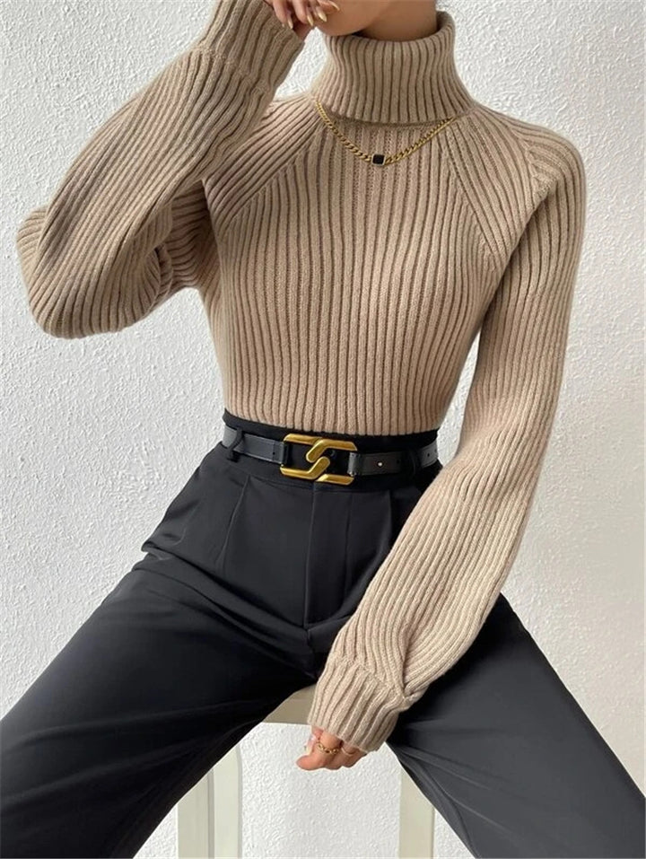 Fitted women's sweater with ribbed texture and high collar Lune London