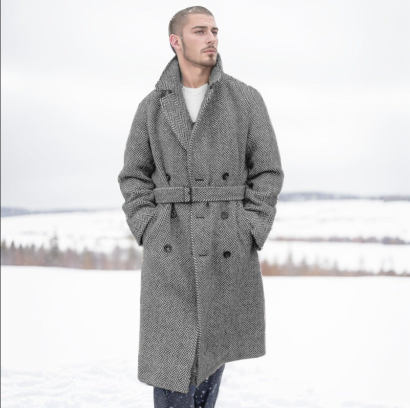 Wool coat for men with an elegant herringbone pattern Lune London