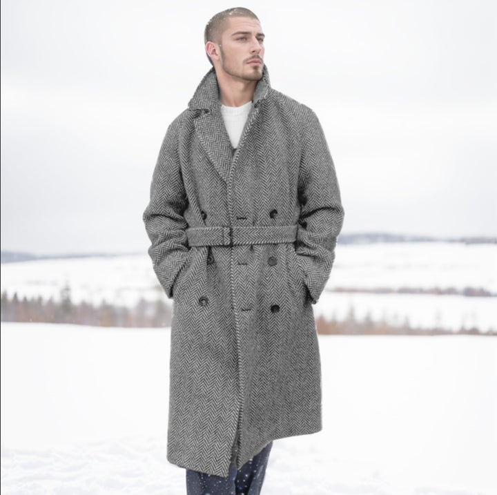 Wool coat for men with an elegant herringbone pattern Lune London