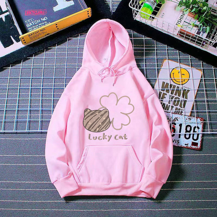 Women's hoodie with creative cat design and lucky motif Chic & Style