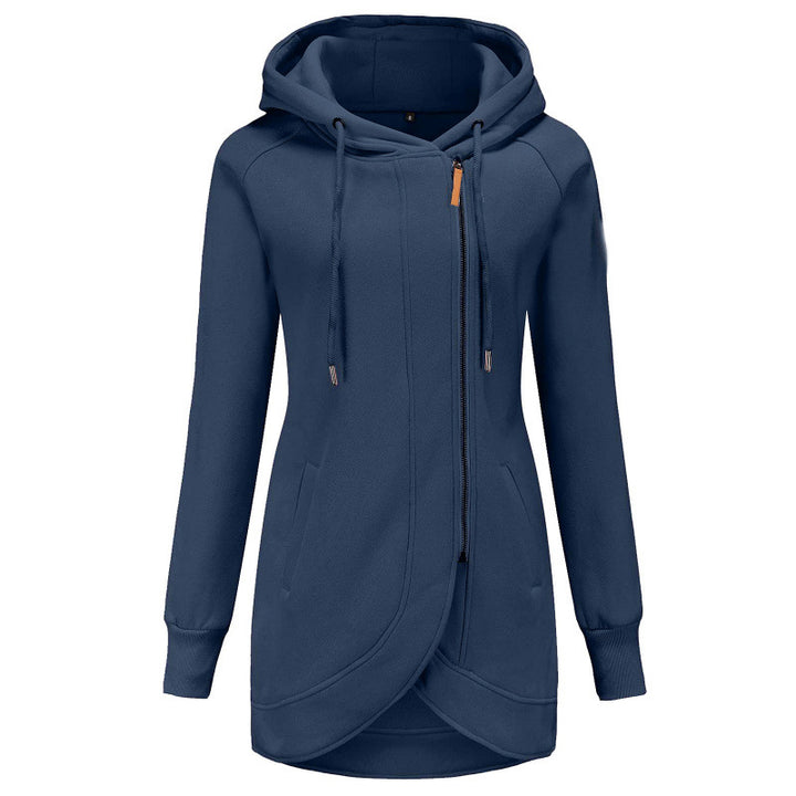 Casual hooded coat for women with asymmetrical cut Lune London