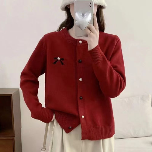 Women’s knitted jacket with decorative bow embroidery Lune London