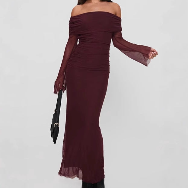 Sleeveless maxi dress for women with lace details and off-the-shoulder design Lune London