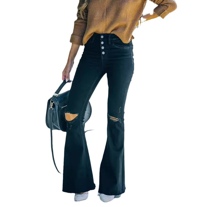 Flared jeans for women with distressed details and high waist Lune London
