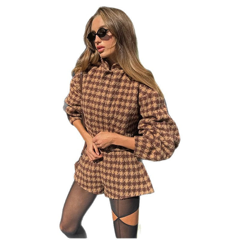 Veste de mode femme avec manches bouffantes et motif à carreaux Chic & Stil