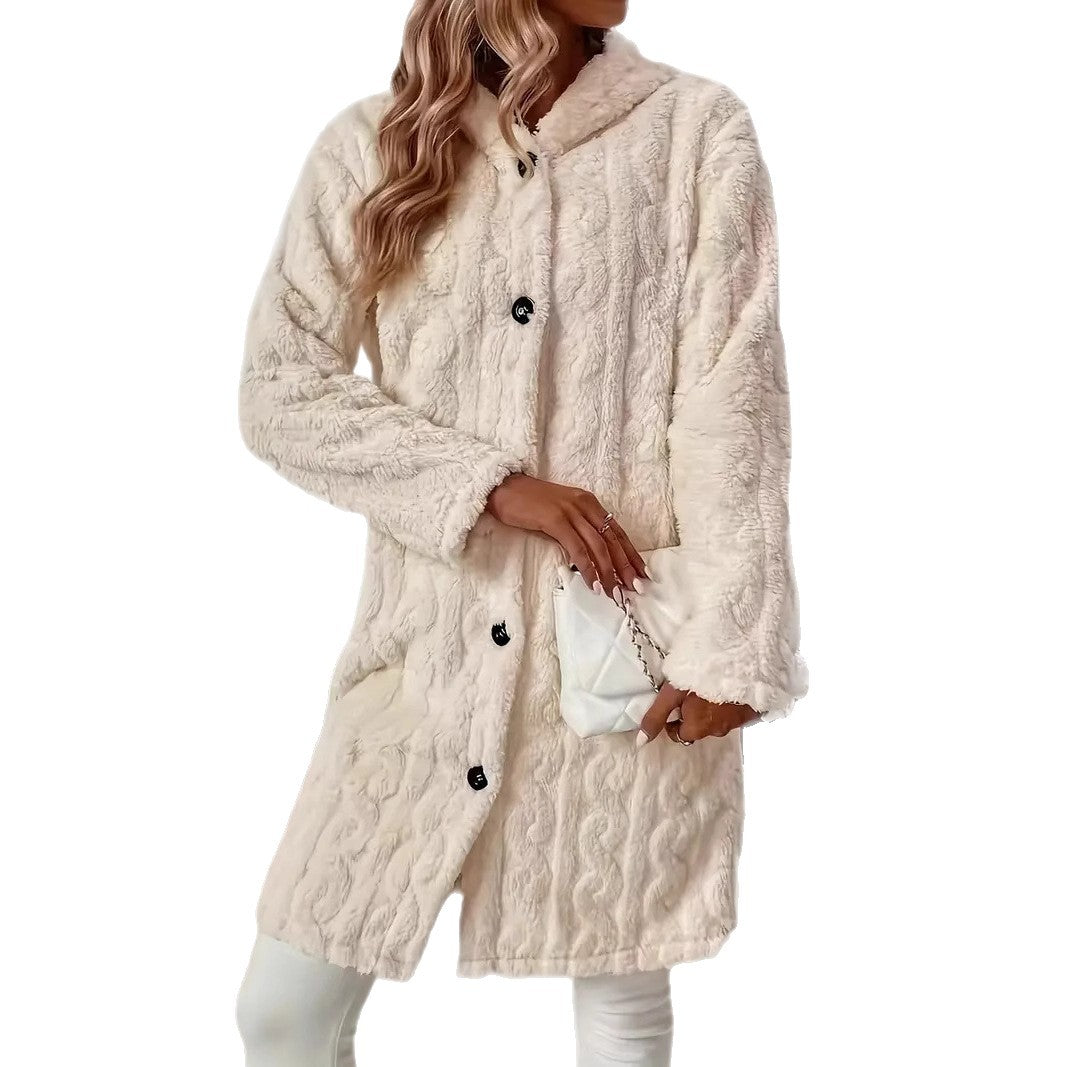 Chic and stylish women's plush hooded coat