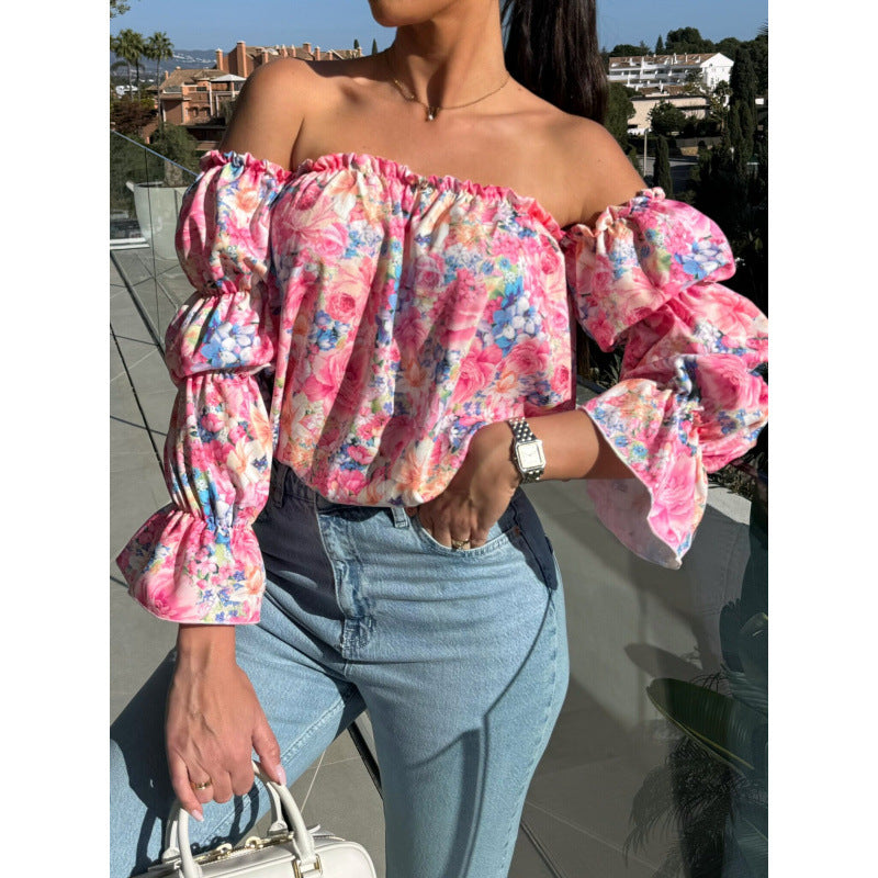 Women Off-Shoulder Ruffle Flowers Blouse Lune London