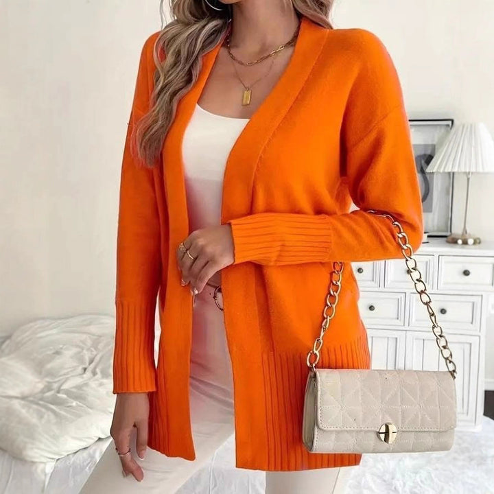 Ladies Long Knit Cardigan with fine ribbed details and a relaxed fit Lune London
