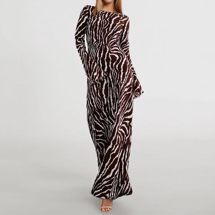 Robe Maxi Longue pour Femmes avec Imprimé Animal et Tissu Scintillant Chic & Stil