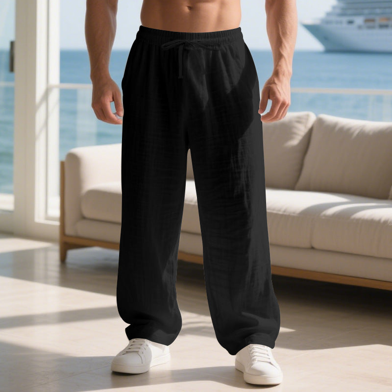 Casual long cotton pants for men with elastic waistband and practical drawstring Lune London