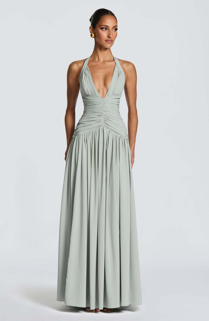 Women's Elegant Maxi Dress with Strapless Neckline and Sophisticated Draping Lune London