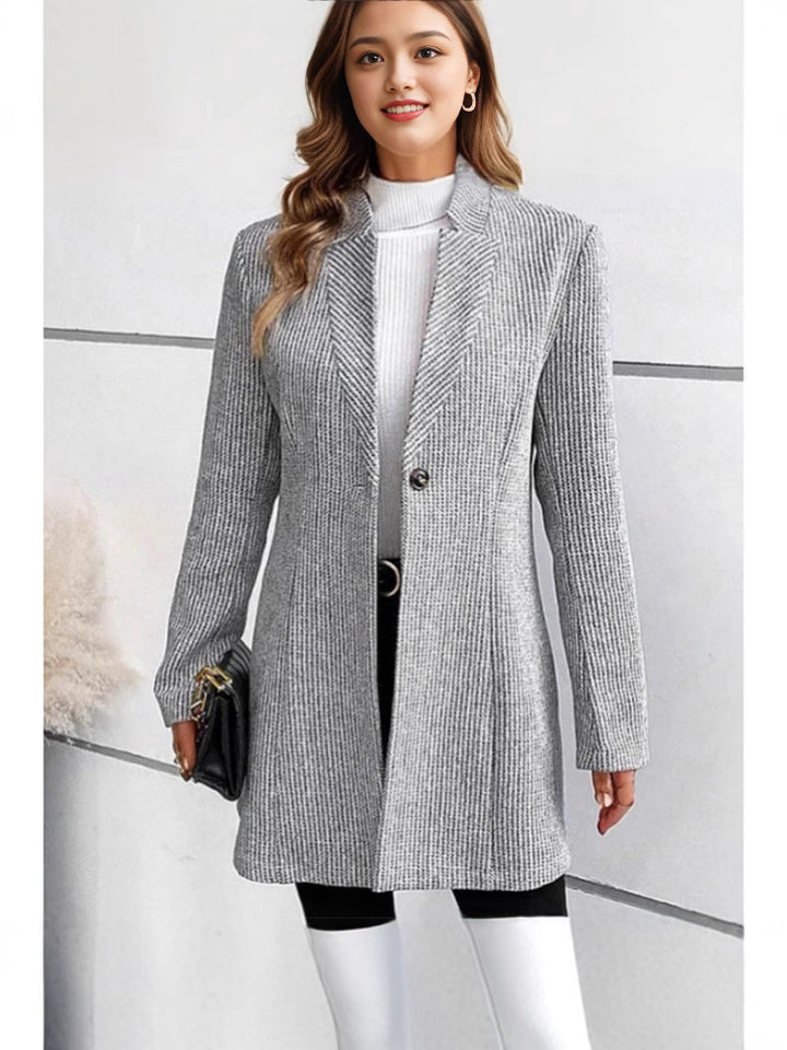Elegant knit jacket for women with a lapel collar and subtle ribbed texture Lune London