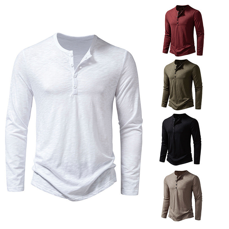 Long sleeve t-shirt for men with button placket and trendy high collar Lune London