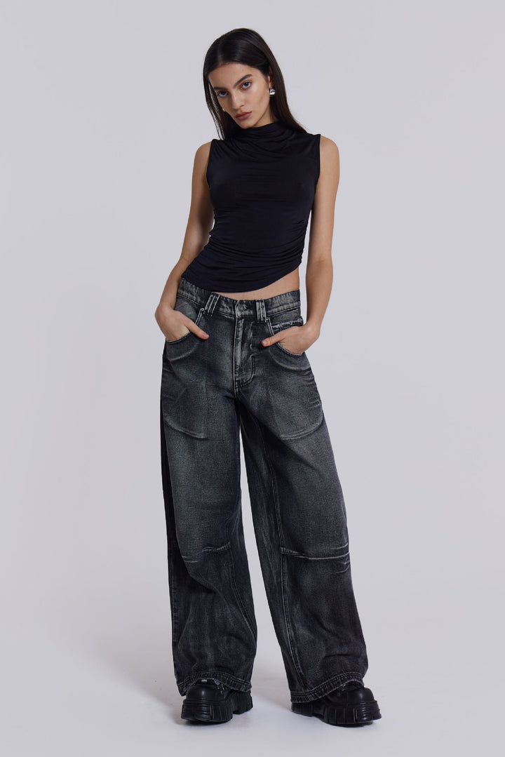 Women's wide jeans with artistic wing design and unique details Lune London