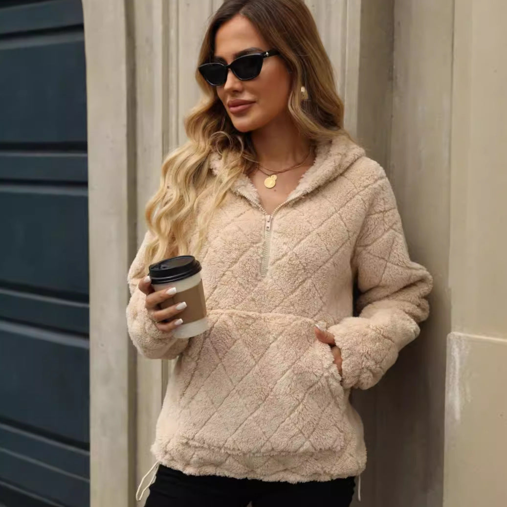 Ladies Soft Hoodie with High Collar and Chic Kangaroo Pocket