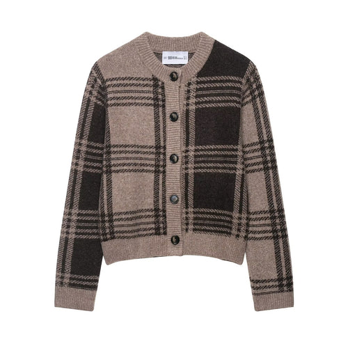 Plaid Knit Jacket for Women with Button Details Lune London